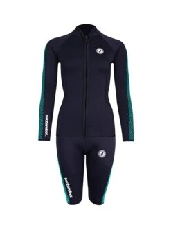 Two Bare Feet Womens Silicone Print Series 2.5mm Wetsuit Jacket & Shorts Set (Black/Mint)