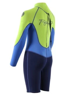 Two Bare Feet Squadron 3/2mm Short Leg Spring Junior Wetsuit (Lime/Blue/Blue) -Surf Tide Motion 1c8a1422