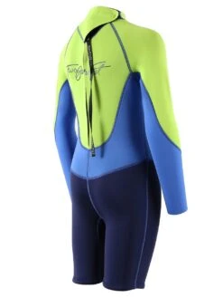 Two Bare Feet Squadron 3/2mm Short Leg Spring Junior Wetsuit (Lime/Blue/Blue) -Surf Tide Motion 1c8a1424