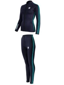 Two Bare Feet Womens Silicone Print Series 2.5mm Wetsuit Jacket & Pants Set (Black/Mint) -Surf Tide Motion 3 28