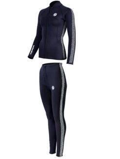Two Bare Feet Womens Silicone Print Series 2.5mm Wetsuit Jacket & Pants Set (Black/White) -Surf Tide Motion 3 29