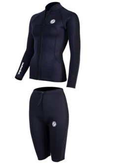 Two Bare Feet Womens Silicone Print Series 2.5mm Wetsuit Jacket & Shorts Set (Black) -Surf Tide Motion 3 29 1