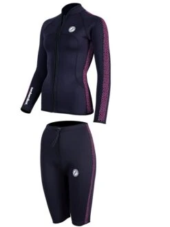 Two Bare Feet Womens Silicone Print Series 2.5mm Wetsuit Jacket & Shorts Set (Black/Raspberry) 10 Two Bare Feet Womens Silicone Print Series 2.5mm Wetsuit Jacket & Shorts Set (Black/Raspberry) -Surf Tide Motion 3 32