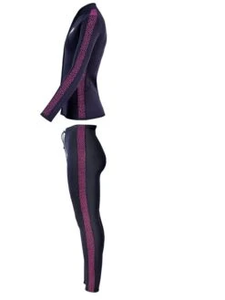 Two Bare Feet Womens Silicone Print Series 2.5mm Wetsuit Jacket & Pants Set (Black/Raspberry) -Surf Tide Motion 4 29