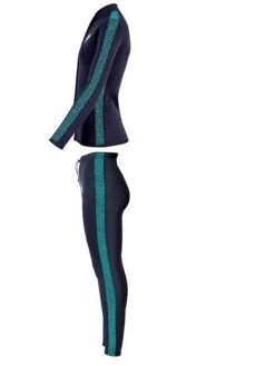 Two Bare Feet Womens Silicone Print Series 2.5mm Wetsuit Jacket & Pants Set (Black/Mint) -Surf Tide Motion 4 30