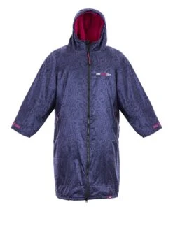 Two Bare Feet Kids Classic Print Long Sleeve Weatherproof Changing Robe (Navy/Raspberry)