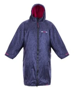 Two Bare Feet Classic Print Long Sleeve Weatherproof Changing Robe (Navy/Raspberry)