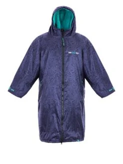 Two Bare Feet Classic Print Long Sleeve Weatherproof Changing Robe (Navy/Teal)