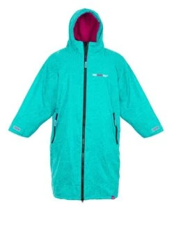 Two Bare Feet Classic Print Long Sleeve Weatherproof Changing Robe (Teal/Raspberry)