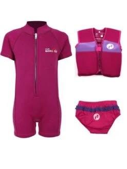 Essentials Baby Swim Kit - Classic Wetsuit + Swim Nappy + Swim Vest (Raspberry)