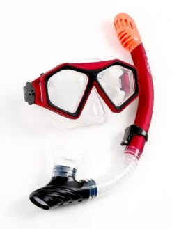DiveSport Silicone Mask & Dry Top Snorkel 2pc Set (Red / Clear) -Surf Tide Motion divesport 2pc mask dry top red 02