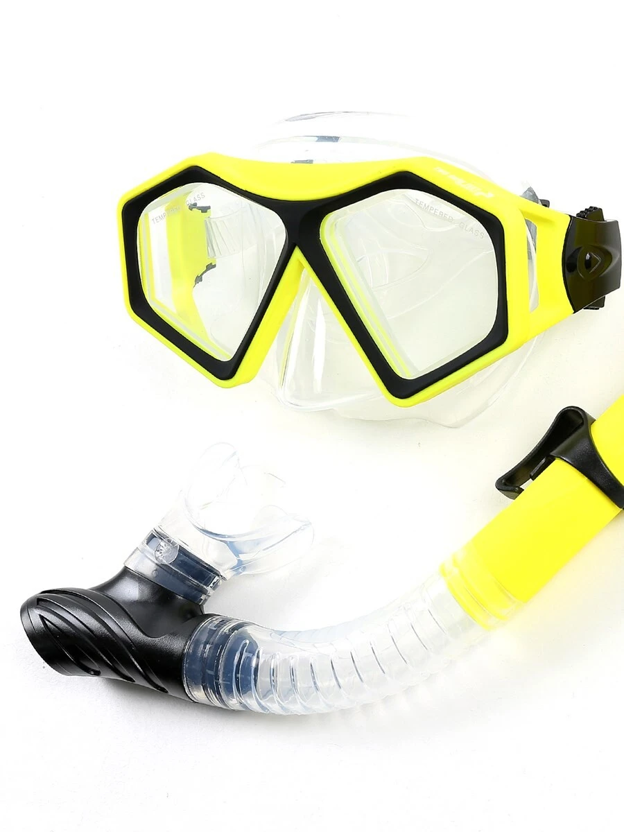 DiveSport Silicone Mask & Dry Top Snorkel 2pc Set (Yellow / Clear) 2 DiveSport Silicone Mask & Dry Top Snorkel 2pc Set (Yellow / Clear) - Image 2