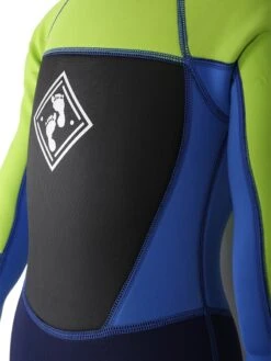 Two Bare Feet Squadron 3/2mm Short Leg Spring Junior Wetsuit (Lime/Blue/Blue) -Surf Tide Motion green blue navy detail