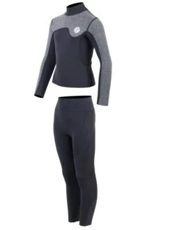 Two Bare Feet Junior Aspect Fleece Lined Zipless Thermal 2.5mm Superstretch Wetsuit Top & Pants Set (Black/Grey) -Surf Tide Motion kids aspect fleece lined thermal top black delta vista pants 3