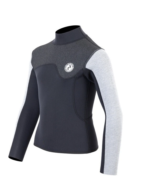 Two Bare Feet Junior Aspect Fleece Lined Zipless Thermal 2.5mm Superstretch Wetsuit Top (Black/Grey/Grey) 2 Two Bare Feet Junior Aspect Fleece Lined Zipless Thermal 2.5mm Superstretch Wetsuit Top (Black/Grey/Grey) - Image 2