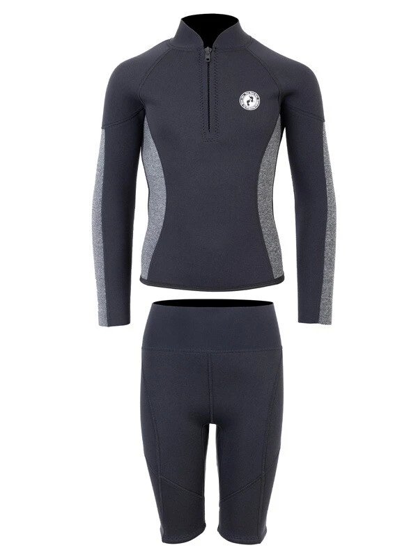 Two Bare Feet Junior Perspective Half Zip 2.5mm Wetsuit Jacket And Shorts Set (Black/Grey) - Image 2
