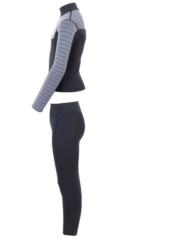 Two Bare Feet Junior Aspect Fleece Lined Zipless Thermal 2.5mm Superstretch Wetsuit Top & Pants Set (Black/Grey Stripes) 4 Two Bare Feet Junior Aspect Fleece Lined Zipless Thermal 2.5mm Superstretch Wetsuit Top & Pants Set (Black/Grey Stripes) - Image 4