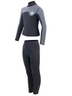 Two Bare Feet Junior Aspect Fleece Lined Zipless Thermal 2.5mm Superstretch Wetsuit Top & Pants Set (Black/Grey Stripes) 10 Two Bare Feet Junior Aspect Fleece Lined Zipless Thermal 2.5mm Superstretch Wetsuit Top & Pants Set (Black/Grey Stripes) -Surf Tide Motion klfm2g l