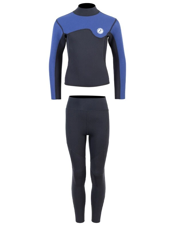 Two Bare Feet Junior Aspect Fleece Lined Zipless Thermal 2.5mm Superstretch Wetsuit Top & Pants Set (Black/Blue) 2 Two Bare Feet Junior Aspect Fleece Lined Zipless Thermal 2.5mm Superstretch Wetsuit Top & Pants Set (Black/Blue) - Image 2