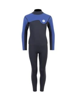 Two Bare Feet Junior Aspect Fleece Lined Zipless Thermal 2.5mm Superstretch Wetsuit Top & Pants Set (Black/Blue)