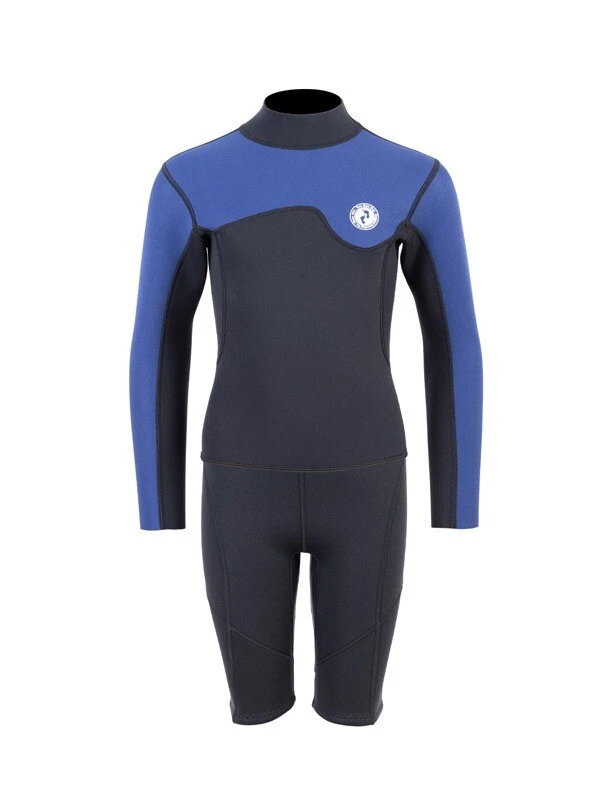 Two Bare Feet Junior Aspect Fleece Lined Zipless Thermal 2.5mm Superstretch Wetsuit Top & Shorts Set (Black/Blue) 1 Two Bare Feet Junior Aspect Fleece Lined Zipless Thermal 2.5mm Superstretch Wetsuit Top & Shorts Set (Black/Blue)