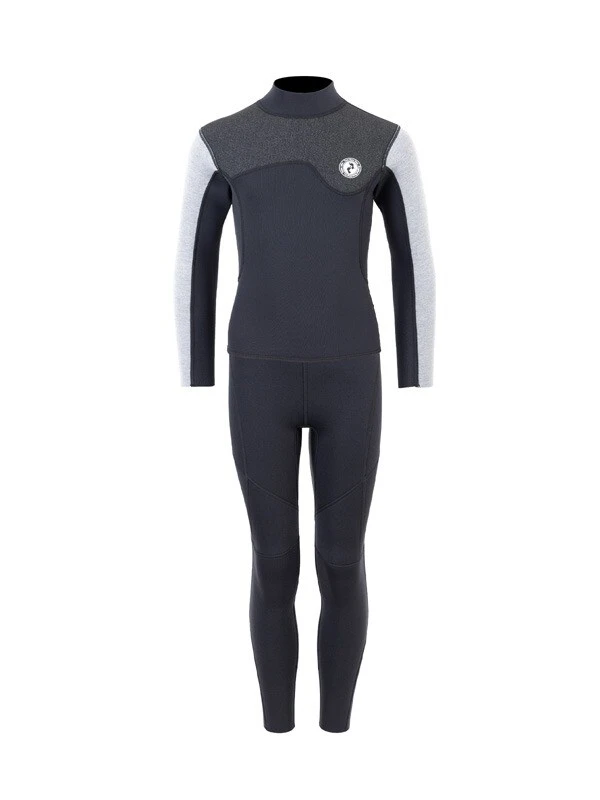 Two Bare Feet Junior Aspect Fleece Lined Zipless Thermal 2.5mm Superstretch Wetsuit Top & Pants Set (Black/Grey/Grey) 1 Two Bare Feet Junior Aspect Fleece Lined Zipless Thermal 2.5mm Superstretch Wetsuit Top & Pants Set (Black/Grey/Grey)