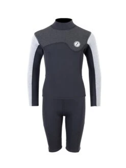 Two Bare Feet Junior Aspect Fleece Lined Zipless Thermal 2.5mm Superstretch Wetsuit Top & Shorts Set (Black/Grey/Grey)