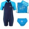 Premier Baby Swim Kit - Lycra Arm Wetsuit + Swim Nappy + Towel + Bag (Aqua)