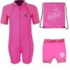 Deluxe Baby Swim Kit - Lycra Arm Wetsuit + Nappy Shorts + Bag (Pink)