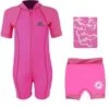Deluxe Baby Swim Kit - Lycra Arm Wetsuit + Nappy Shorts + Towel (Pink)