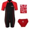 Deluxe Baby Swim Kit - Lycra Arm Wetsuit + Swim Nappy + Towel (Red)
