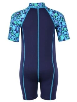Premier Baby Swim Kit - Patterned Lycra Arm Wetsuit + Nappy Shorts + Towel + Bag (Aqua) 7 Premier Baby Swim Kit - Patterned Lycra Arm Wetsuit + Nappy Shorts + Towel + Bag (Aqua) -Surf Tide Motion lycra armed baby patterned blue back 4 1