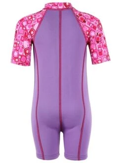 Essentials Baby Swim Kit - Patterned Lycra Arm Wetsuit + Swim Nappy (Lilac) -Surf Tide Motion lycra armed baby patterned lilac back 1