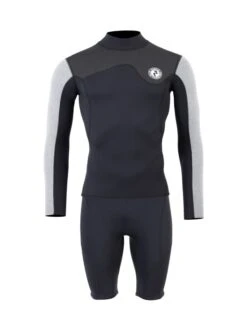 Two Bare Feet Mens Aspect Fleece Lined Zipless Thermal 2.5mm Superstretch Wetsuit Top & Shorts Set (Black/Grey/Grey)