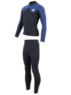 Two Bare Feet Mens Aspect Fleece Lined Zipless Thermal 2.5mm Superstretch Wetsuit Top & Pants Set (Black/Blue) -Surf Tide Motion m165yc c