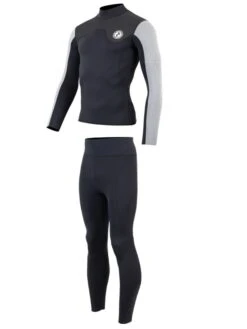 Two Bare Feet Mens Aspect Fleece Lined Zipless Thermal 2.5mm Superstretch Wetsuit Top & Pants Set (Black/Grey/Grey) -Surf Tide Motion m8y1oz w