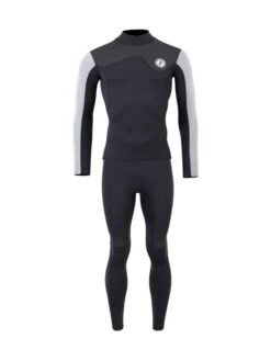 Two Bare Feet Mens Aspect Fleece Lined Zipless Thermal 2.5mm Superstretch Wetsuit Top & Pants Set (Black/Grey/Grey)