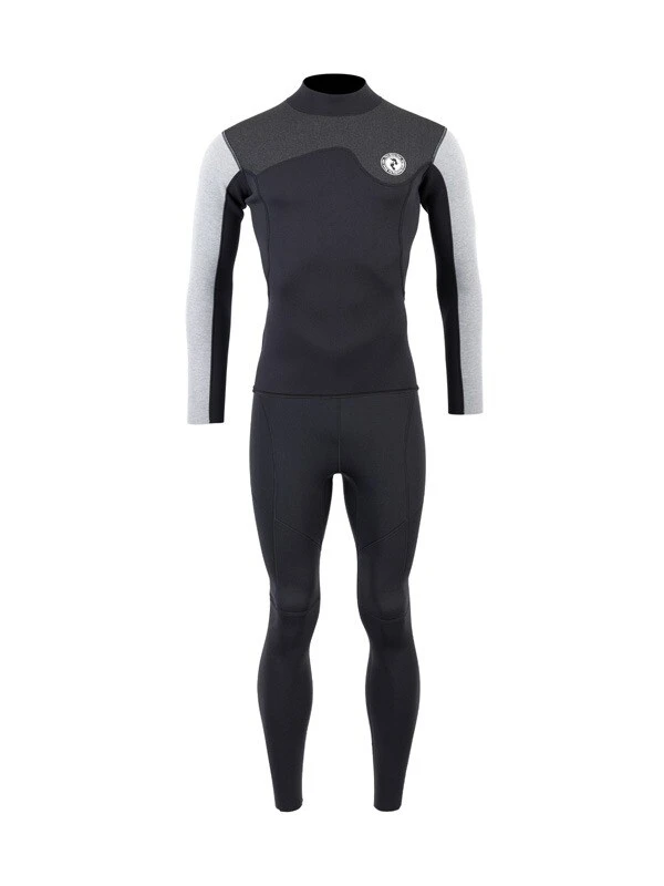 Two Bare Feet Mens Aspect Back Zip 2.5mm Wetsuit Jacket & Pants Set (Black/Grey/Grey)