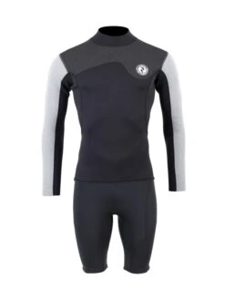Two Bare Feet Mens Aspect Back Zip 2.5mm Wetsuit Jacket & Shorts Set (Black/Grey/Grey)