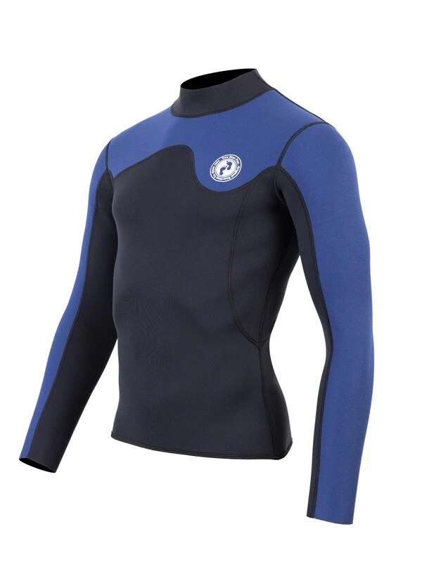 Two Bare Feet Mens Aspect Fleece Lined Zipless Thermal 2.5mm Superstretch Wetsuit Top (Black/Blue) - Image 2
