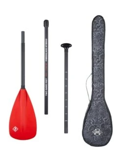 Two Bare Feet 3 Piece Fibreglass Hybrid SUP Paddle & Bag Package (Red)