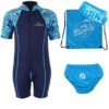 Premier Baby Swim Kit - Patterned Lycra Arm Wetsuit + Swim Nappy + Towel + Bag (Aqua)