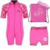 Premier Baby Swim Kit - Patterned Lycra Arm Wetsuit + Nappy Shorts + Towel + Bag (Pink)