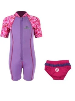 Essentials Baby Swim Kit - Patterned Lycra Arm Wetsuit + Swim Nappy (Lilac)