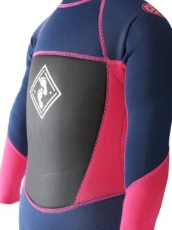 Two Bare Feet Squadron 3/2mm Short Leg Spring Junior Wetsuit (Blue/Fuchsia) -Surf Tide Motion pink navy detail