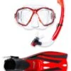 PVC Mask Snorkel & F52 Fins 3pc Set (Red)