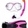 Two Bare Feet Adult PVC Mask, Snorkel & F70 Fins 3 Piece Set (Pink)