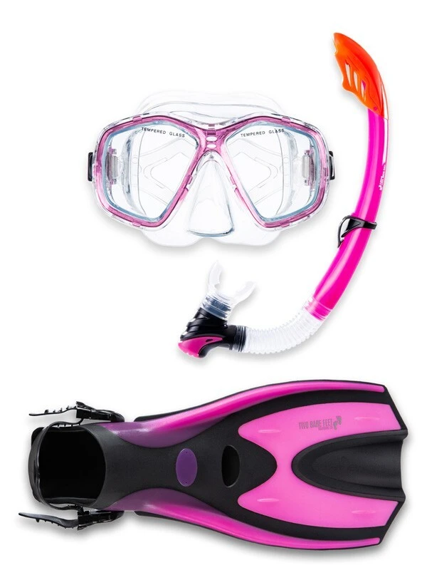 Two Bare Feet Adult PVC Mask, Snorkel & F70 Fins 3 Piece Set (Pink) 1 Two Bare Feet Adult PVC Mask, Snorkel & F70 Fins 3 Piece Set (Pink)