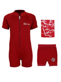 Best Seller 7 Deluxe Baby Swim Kit - Classic Wetsuit + Nappy Shorts + Towel (Red)