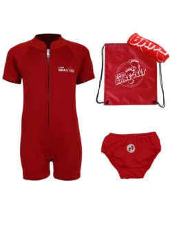 Premier Baby Swim Kit - Classic Wetsuit + Swim Nappy + Towel + Bag (Red)